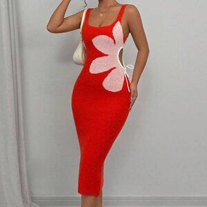 Elegant Floral Pattern Midi Sweater Dress